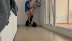 Play I call the young electrician to fix the plug and give him a blowjob and surprise fuck him without him knowing